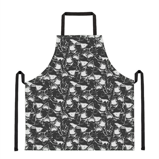 Grey And White Shark Pattern Print Apron