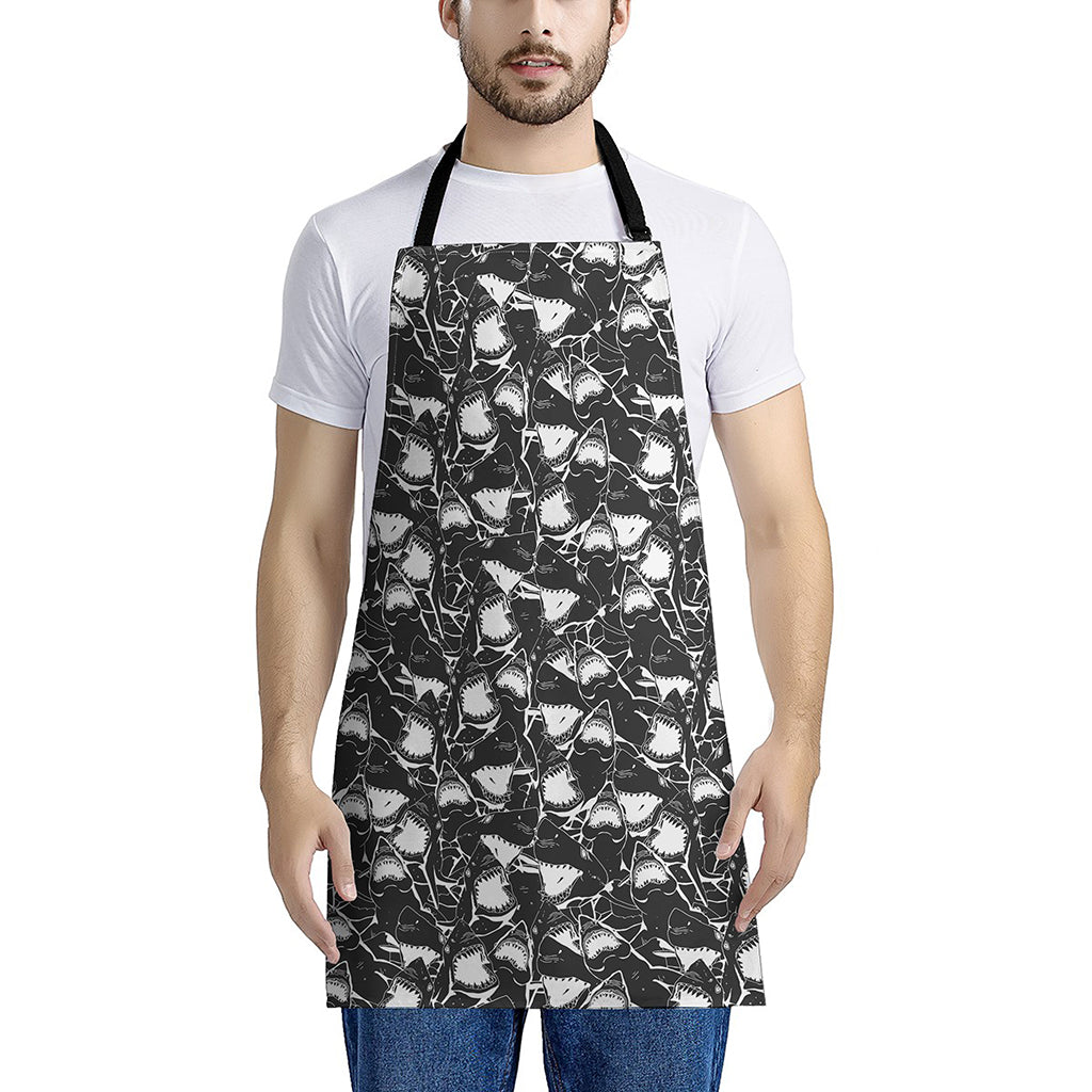 Grey And White Shark Pattern Print Apron