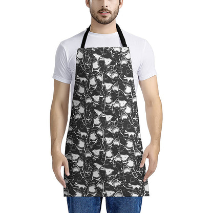 Grey And White Shark Pattern Print Apron
