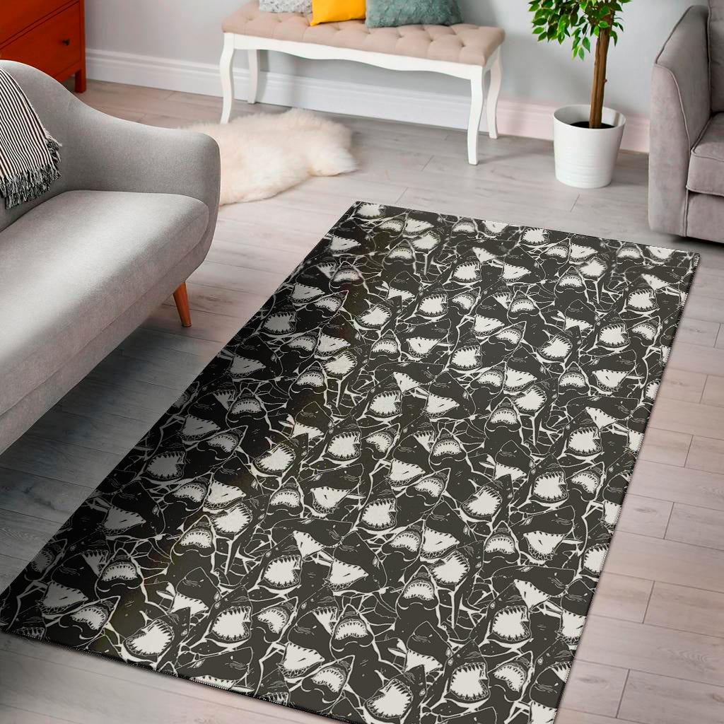 Grey And White Shark Pattern Print Area Rug