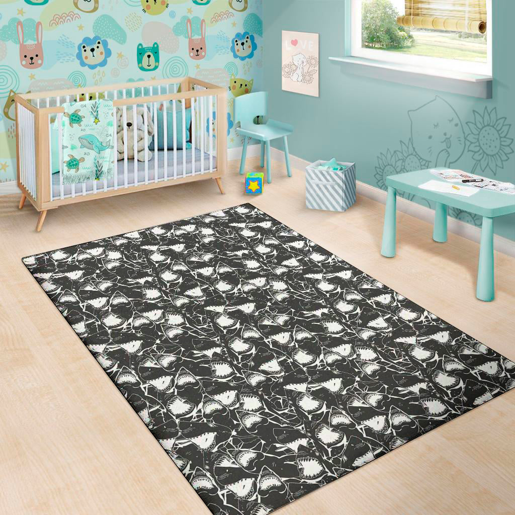 Grey And White Shark Pattern Print Area Rug