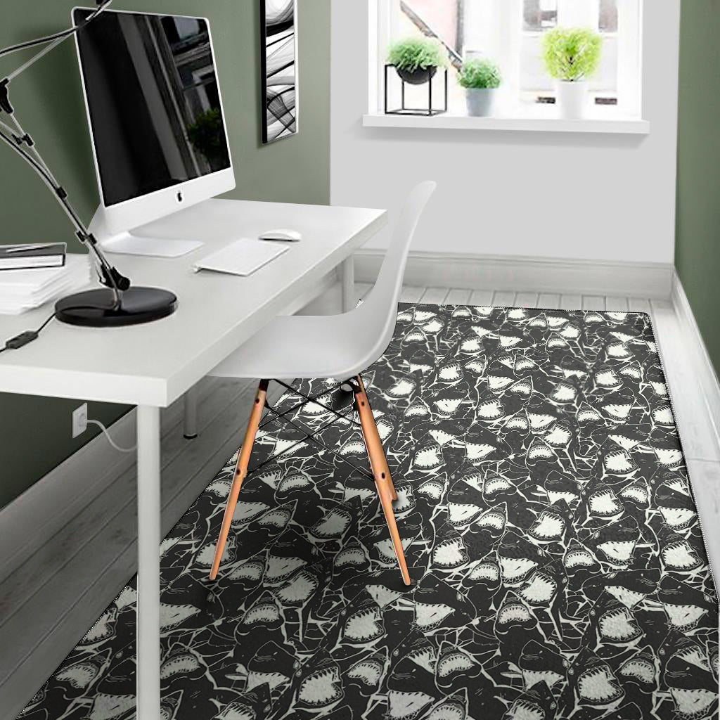 Grey And White Shark Pattern Print Area Rug
