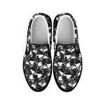 Grey And White Shark Pattern Print Black Slip On Shoes