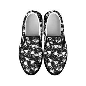 Grey And White Shark Pattern Print Black Slip On Shoes