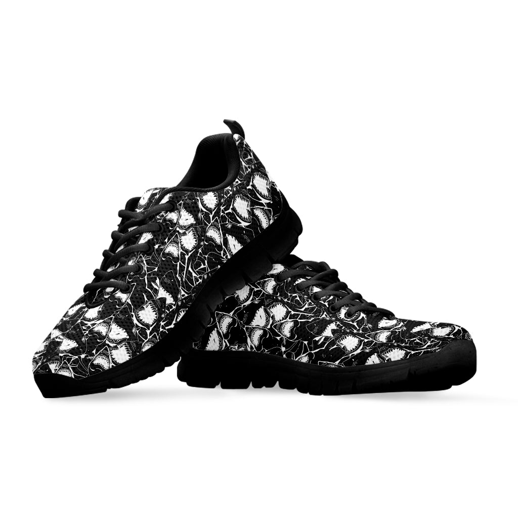 Grey And White Shark Pattern Print Black Sneakers