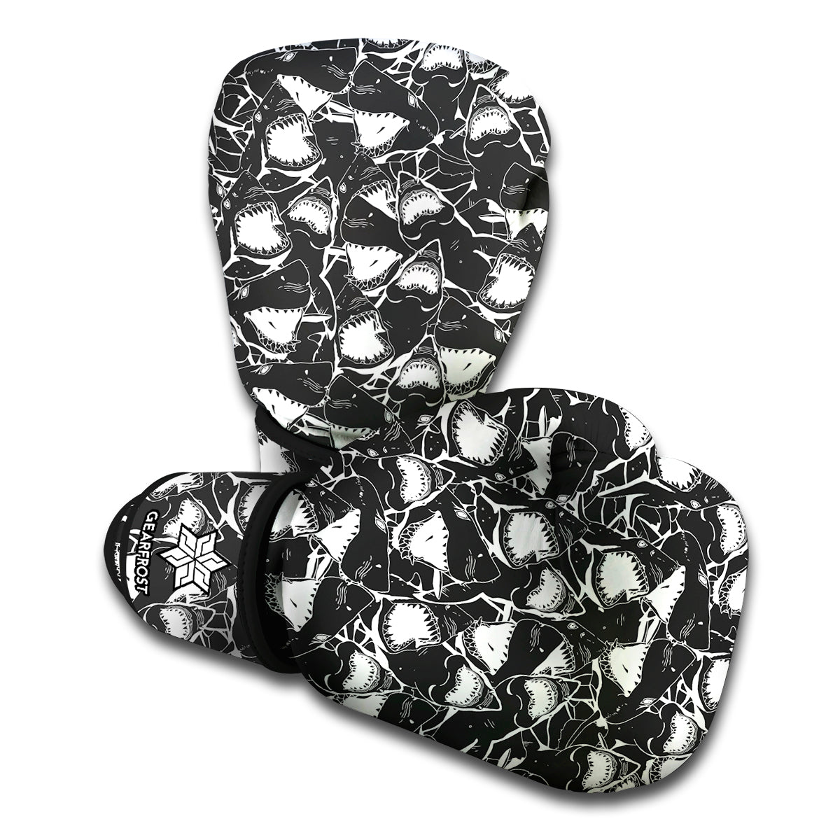 Grey And White Shark Pattern Print Boxing Gloves