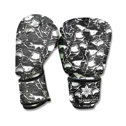 Grey And White Shark Pattern Print Boxing Gloves