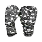 Grey And White Shark Pattern Print Boxing Gloves