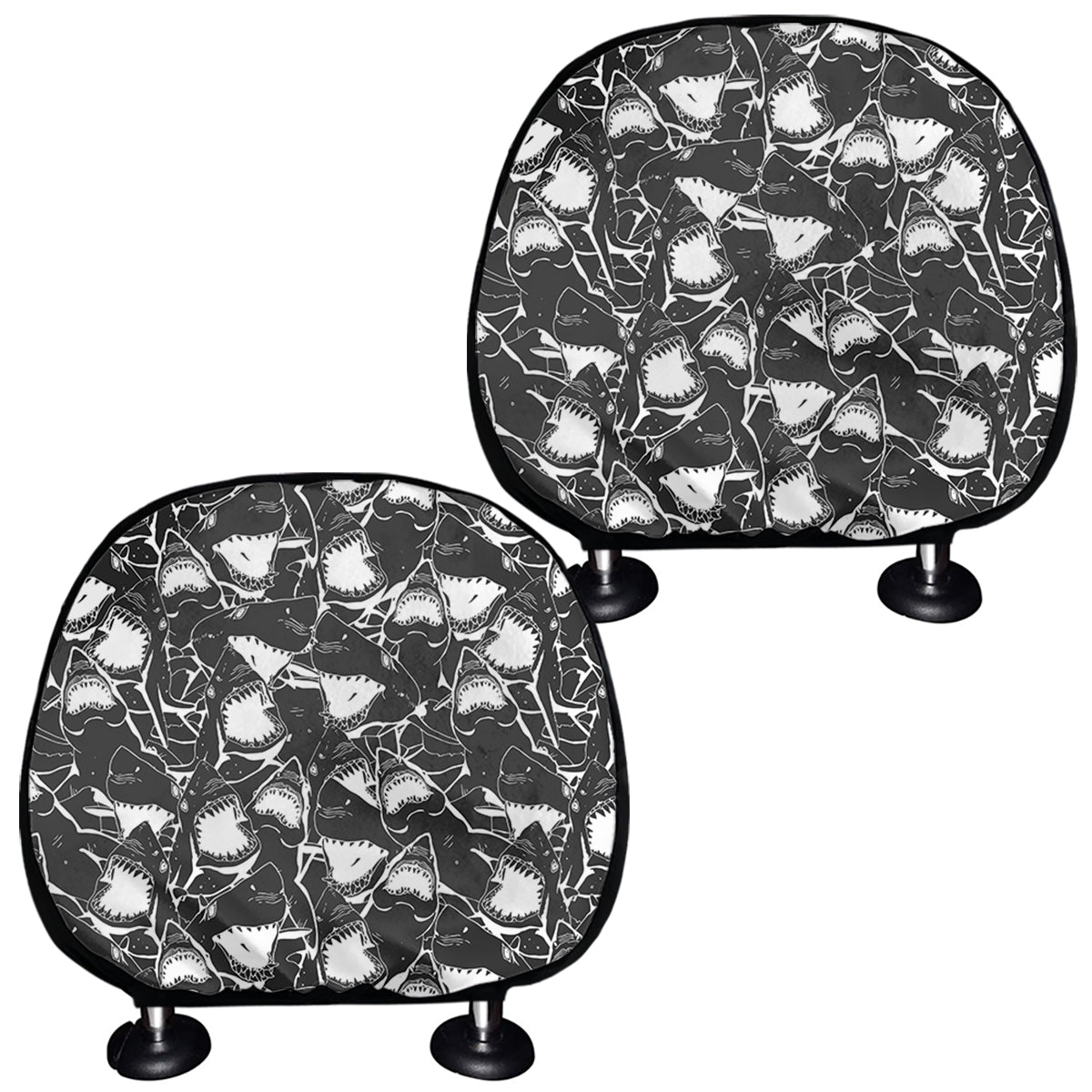 Grey And White Shark Pattern Print Car Headrest Covers