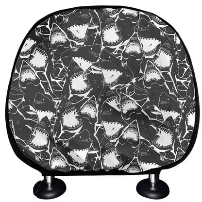 Grey And White Shark Pattern Print Car Headrest Covers
