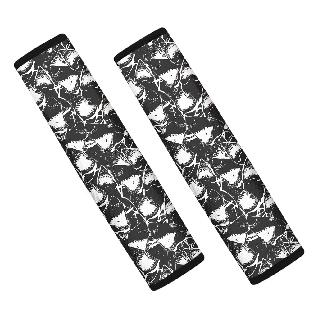 Grey And White Shark Pattern Print Car Seat Belt Covers