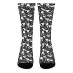 Grey And White Shark Pattern Print Crew Socks