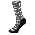 Grey And White Shark Pattern Print Crew Socks