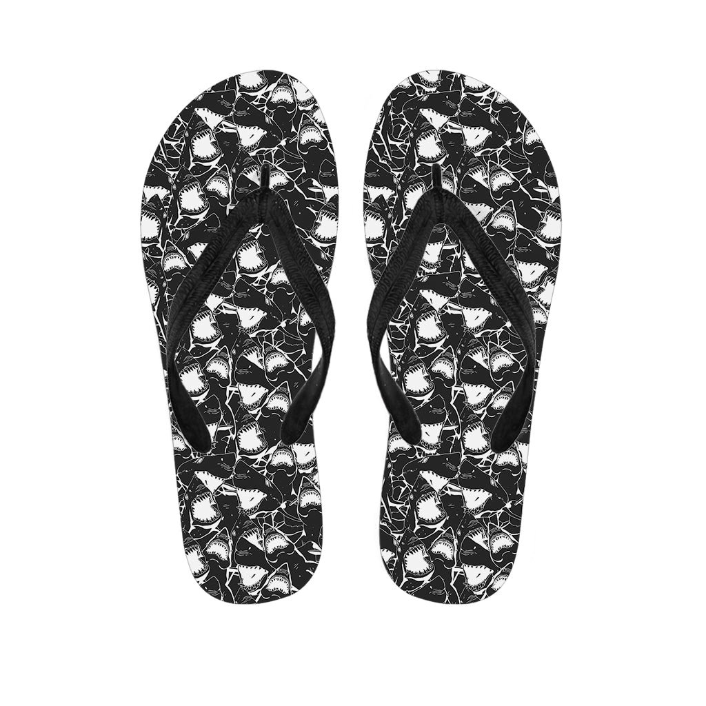 Grey And White Shark Pattern Print Flip Flops