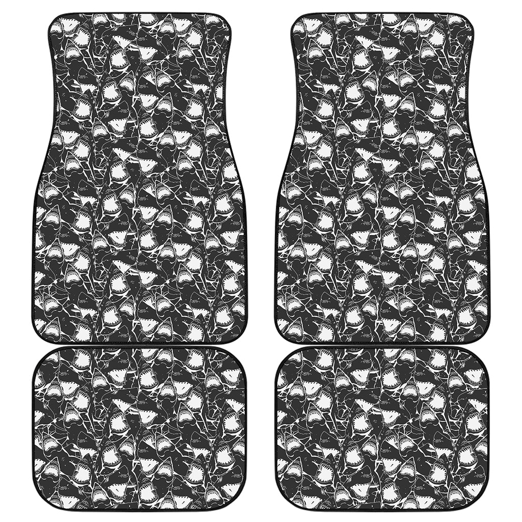 Grey And White Shark Pattern Print Front and Back Car Floor Mats