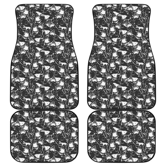 Grey And White Shark Pattern Print Front and Back Car Floor Mats