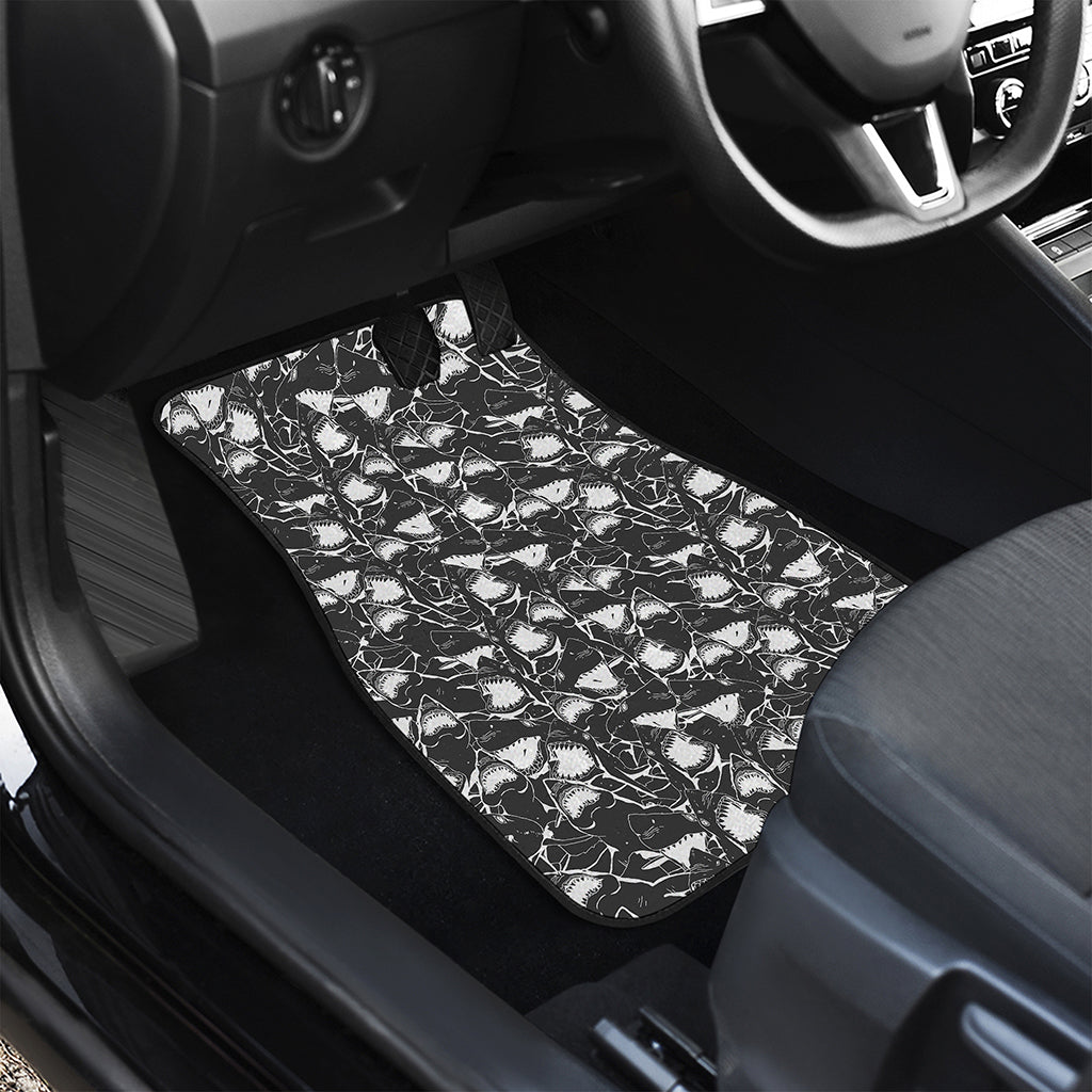 Grey And White Shark Pattern Print Front and Back Car Floor Mats