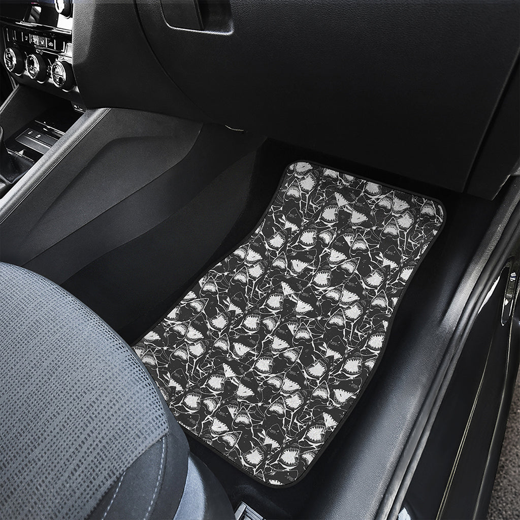 Grey And White Shark Pattern Print Front and Back Car Floor Mats