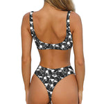 Grey And White Shark Pattern Print Front Bow Tie Bikini