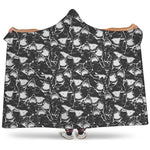 Grey And White Shark Pattern Print Hooded Blanket