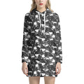 Grey And White Shark Pattern Print Pullover Hoodie Dress