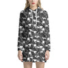 Grey And White Shark Pattern Print Hoodie Dress