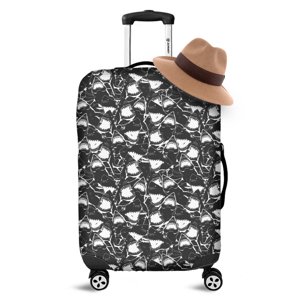 Grey And White Shark Pattern Print Luggage Cover