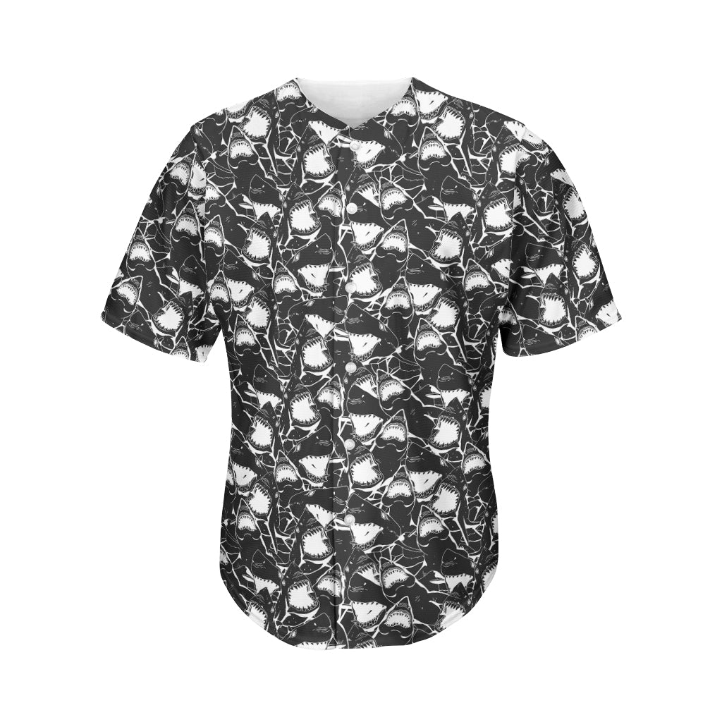 Grey And White Shark Pattern Print Men's Baseball Jersey