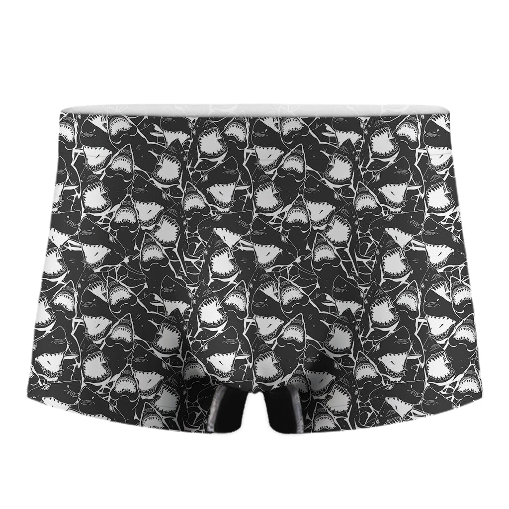 Grey And White Shark Pattern Print Men's Boxer Briefs