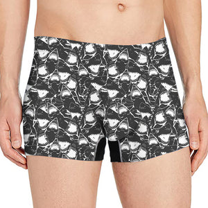 Grey And White Shark Pattern Print Men's Boxer Briefs