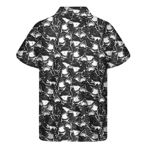 Grey And White Shark Pattern Print Men's Short Sleeve Shirt