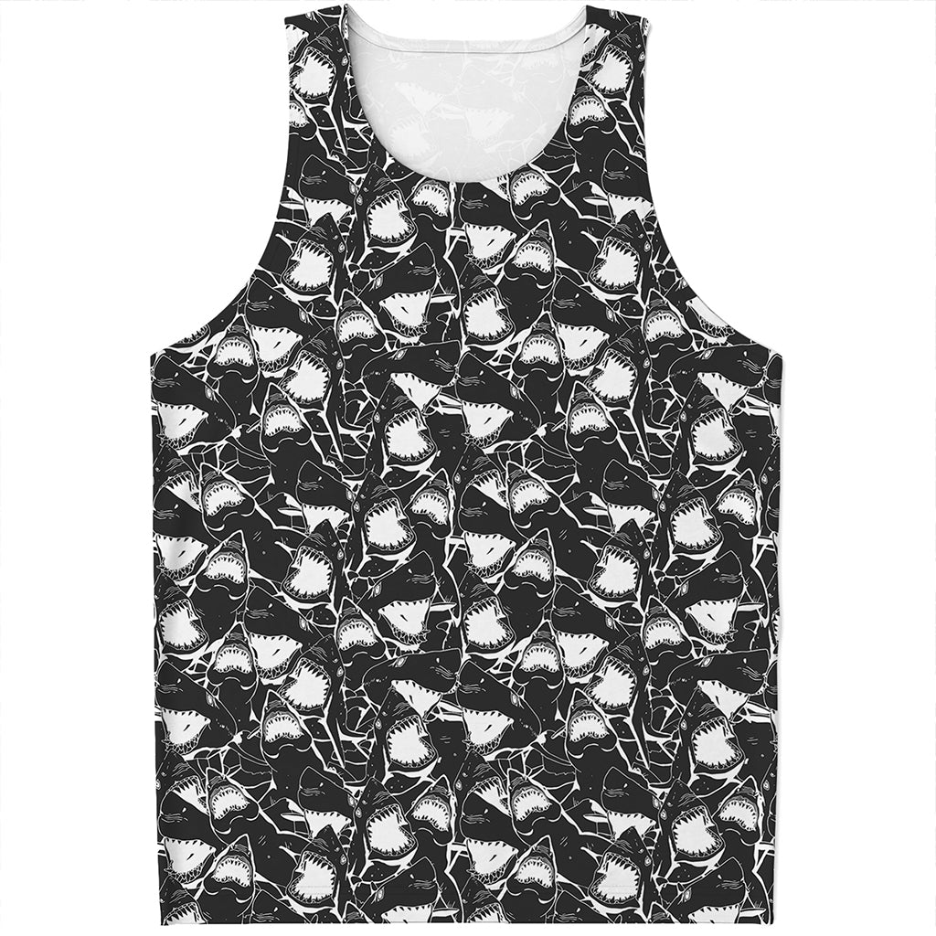 Grey And White Shark Pattern Print Men's Tank Top