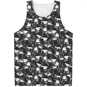 Grey And White Shark Pattern Print Men's Tank Top