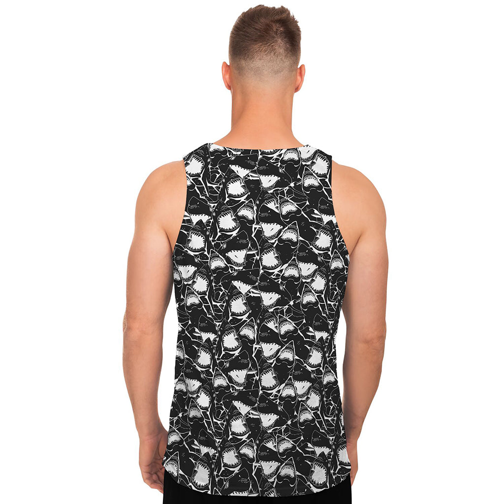 Grey And White Shark Pattern Print Men's Tank Top