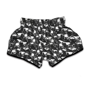 Grey And White Shark Pattern Print Muay Thai Boxing Shorts