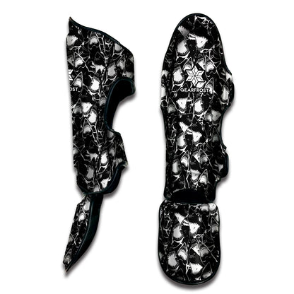 Grey And White Shark Pattern Print Muay Thai Shin Guard