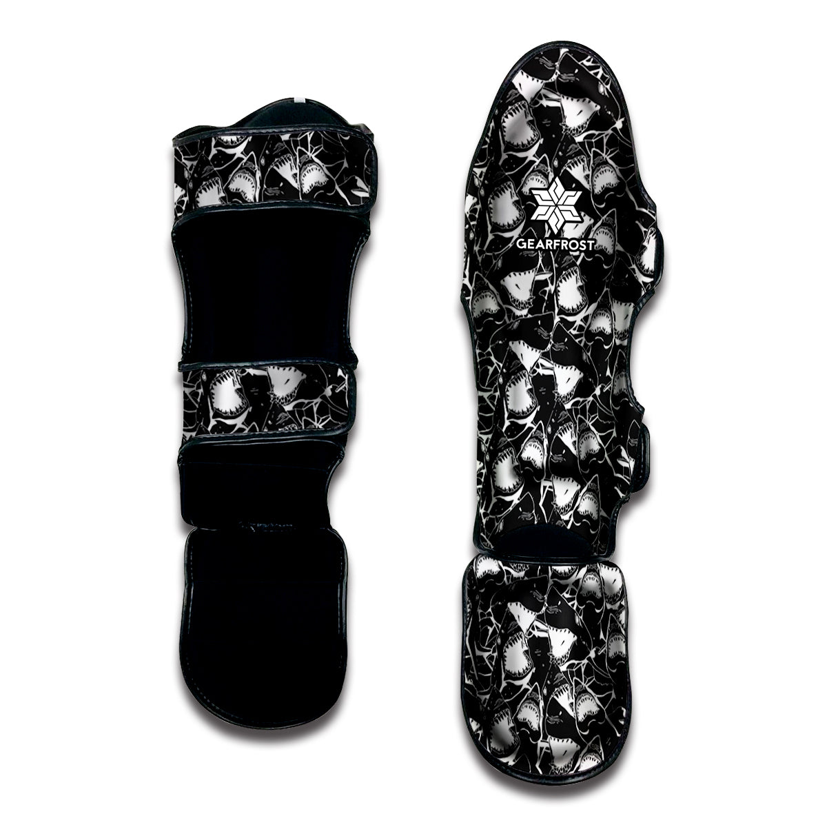 Grey And White Shark Pattern Print Muay Thai Shin Guard