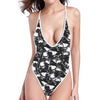 Grey And White Shark Pattern Print One Piece High Cut Swimsuit