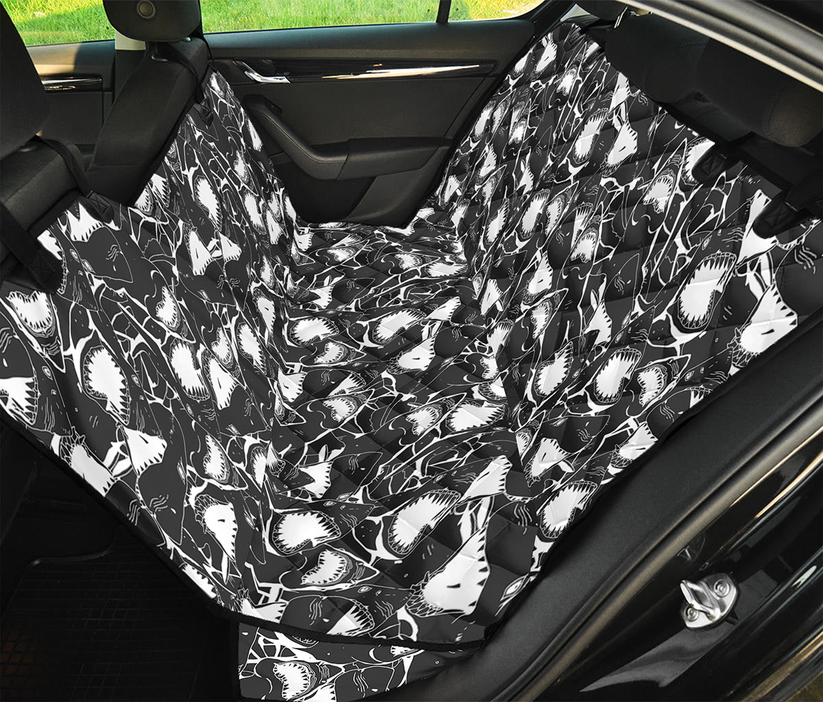 Grey And White Shark Pattern Print Pet Car Back Seat Cover