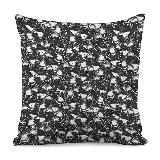 Grey And White Shark Pattern Print Pillow Cover