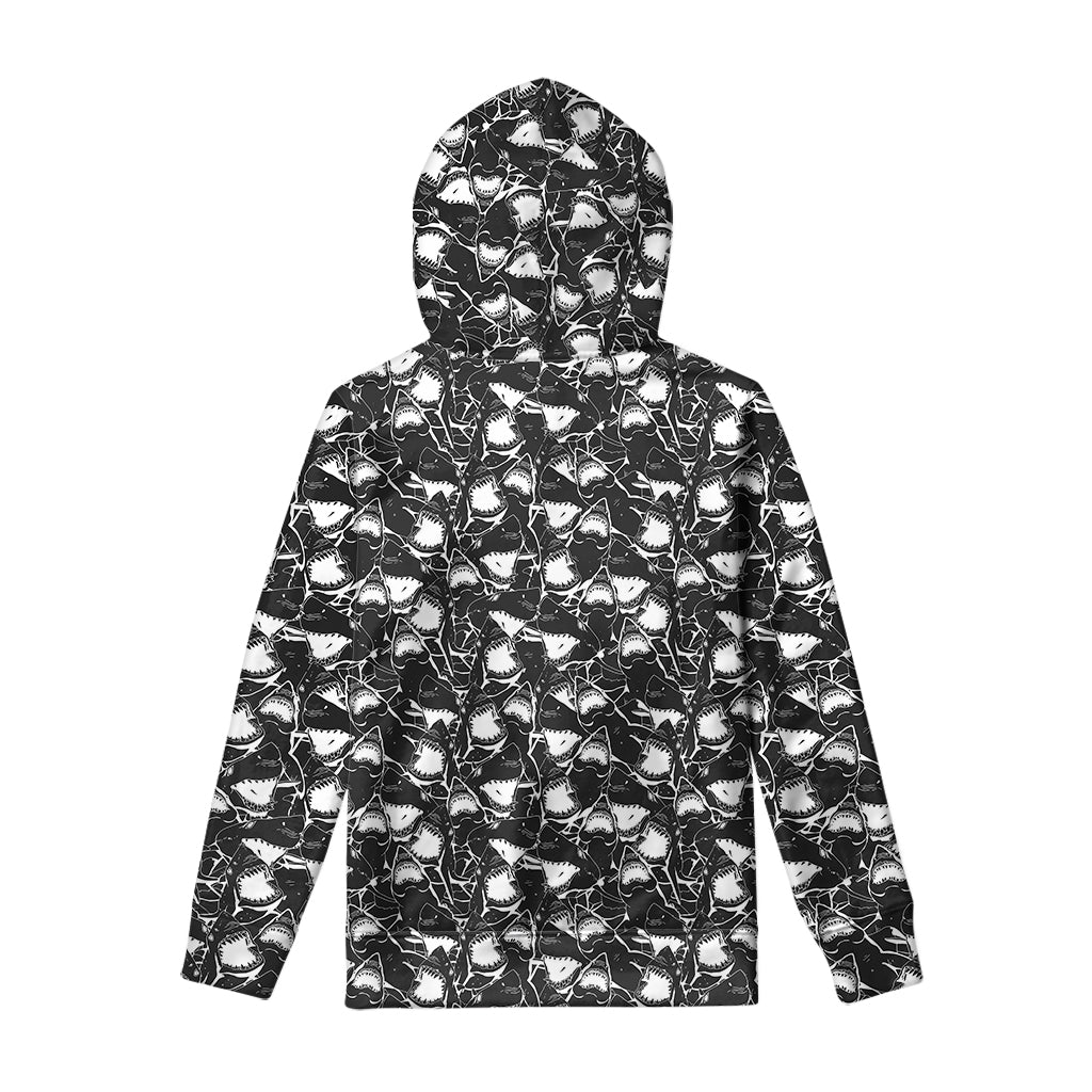 Grey And White Shark Pattern Print Pullover Hoodie