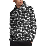 Grey And White Shark Pattern Print Pullover Hoodie