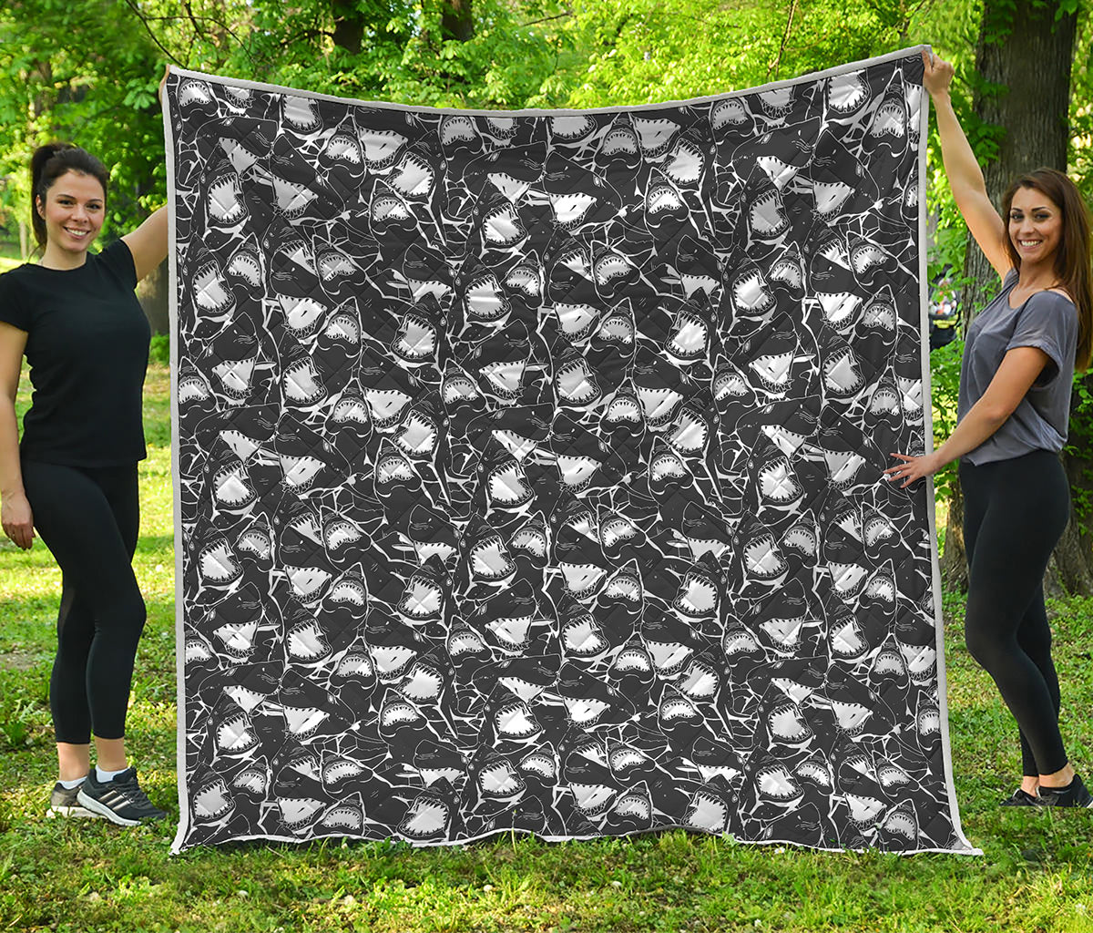 Grey And White Shark Pattern Print Quilt