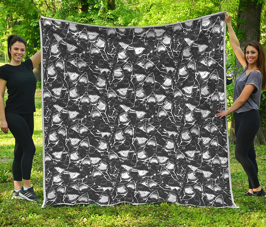 Grey And White Shark Pattern Print Quilt