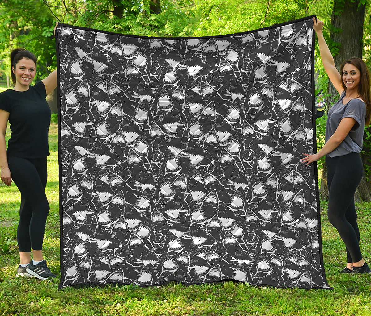 Grey And White Shark Pattern Print Quilt