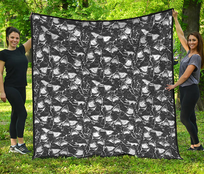 Grey And White Shark Pattern Print Quilt