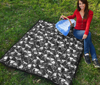 Grey And White Shark Pattern Print Quilt