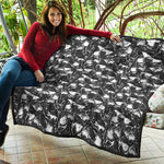 Grey And White Shark Pattern Print Quilt