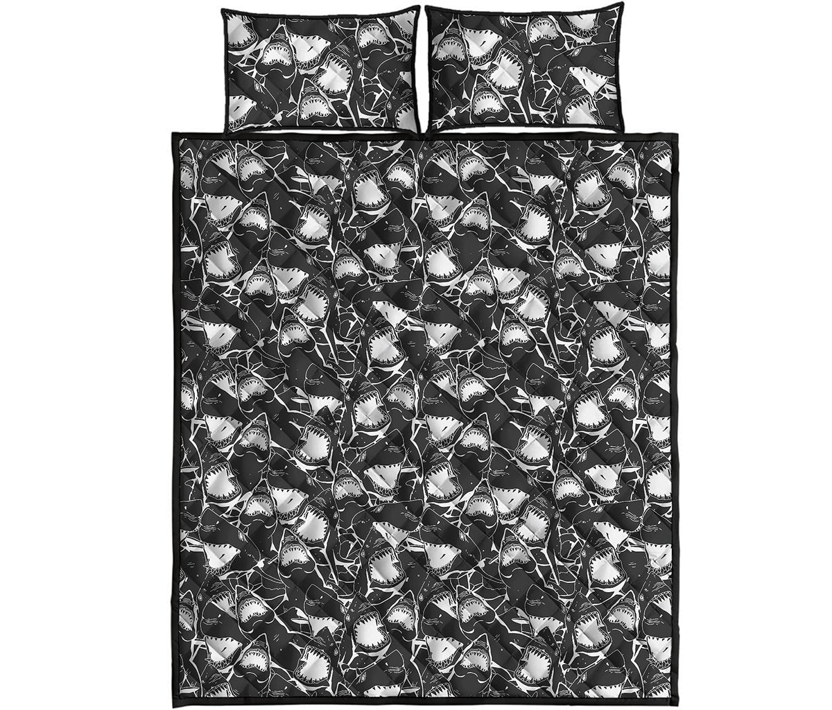 Grey And White Shark Pattern Print Quilt Bed Set