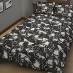 Grey And White Shark Pattern Print Quilt Bed Set